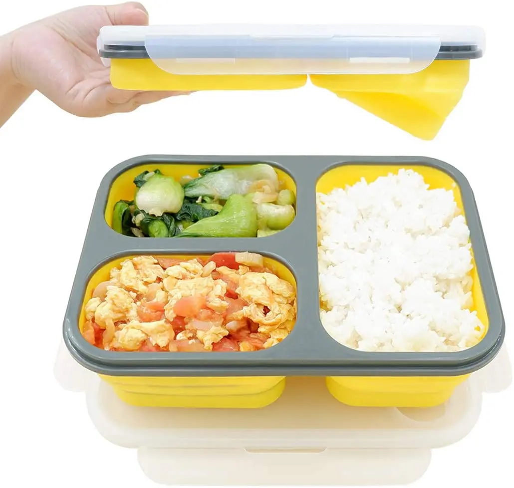 Buy Wholesale China Silicone Bento Box Lunch Box Collapsible Bpa-free Lunch  Bento Box With 3 Compartments & Bento Box at USD 3.7