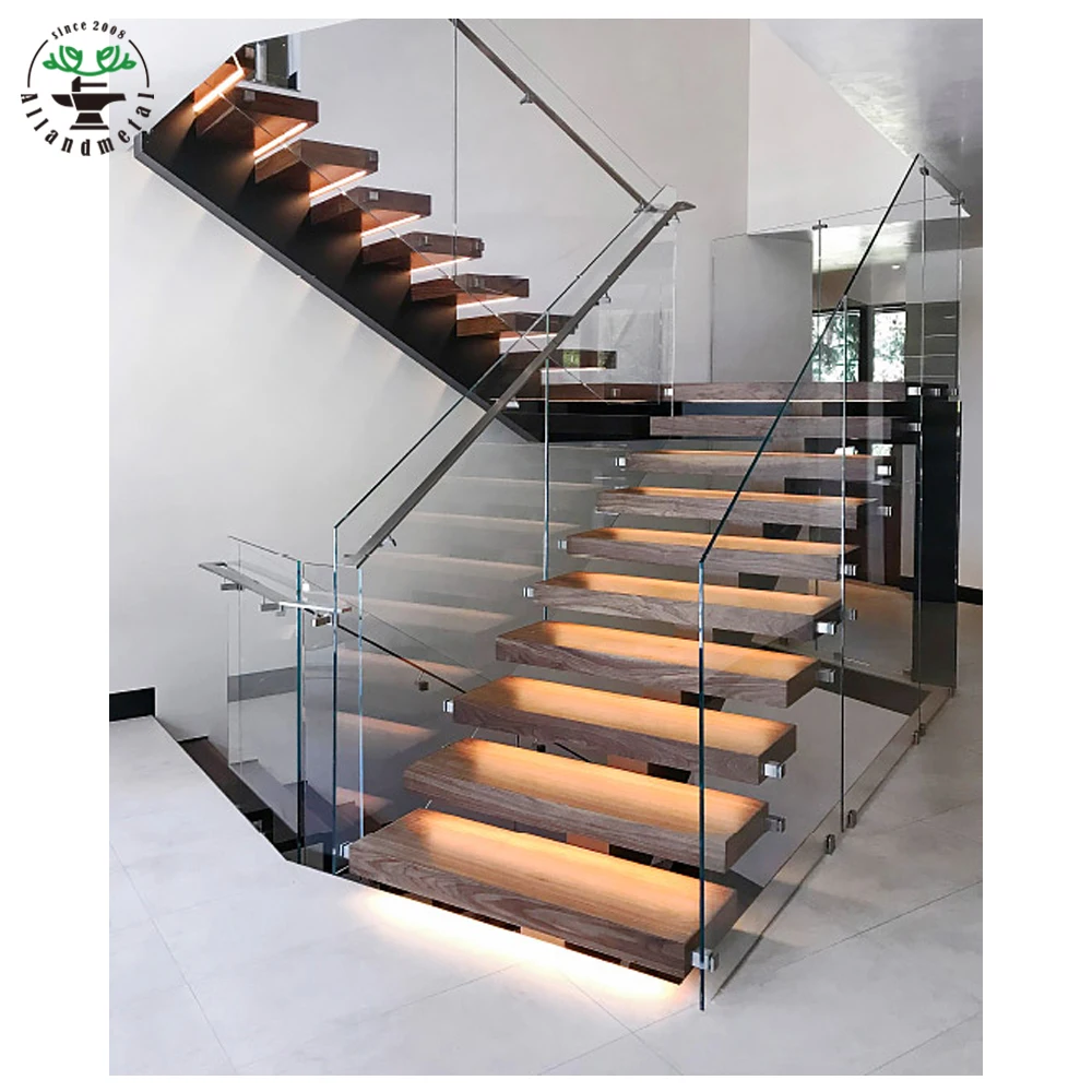 Fabricated LED Stairs Galvanized Mono Strigner Stair Cases with Led Strip Light Under Steps