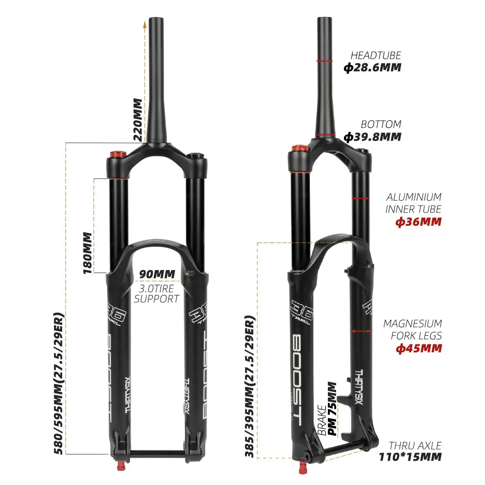 LvTu Inch Front Fork Thru Axle 15x100mm Travel 130mm