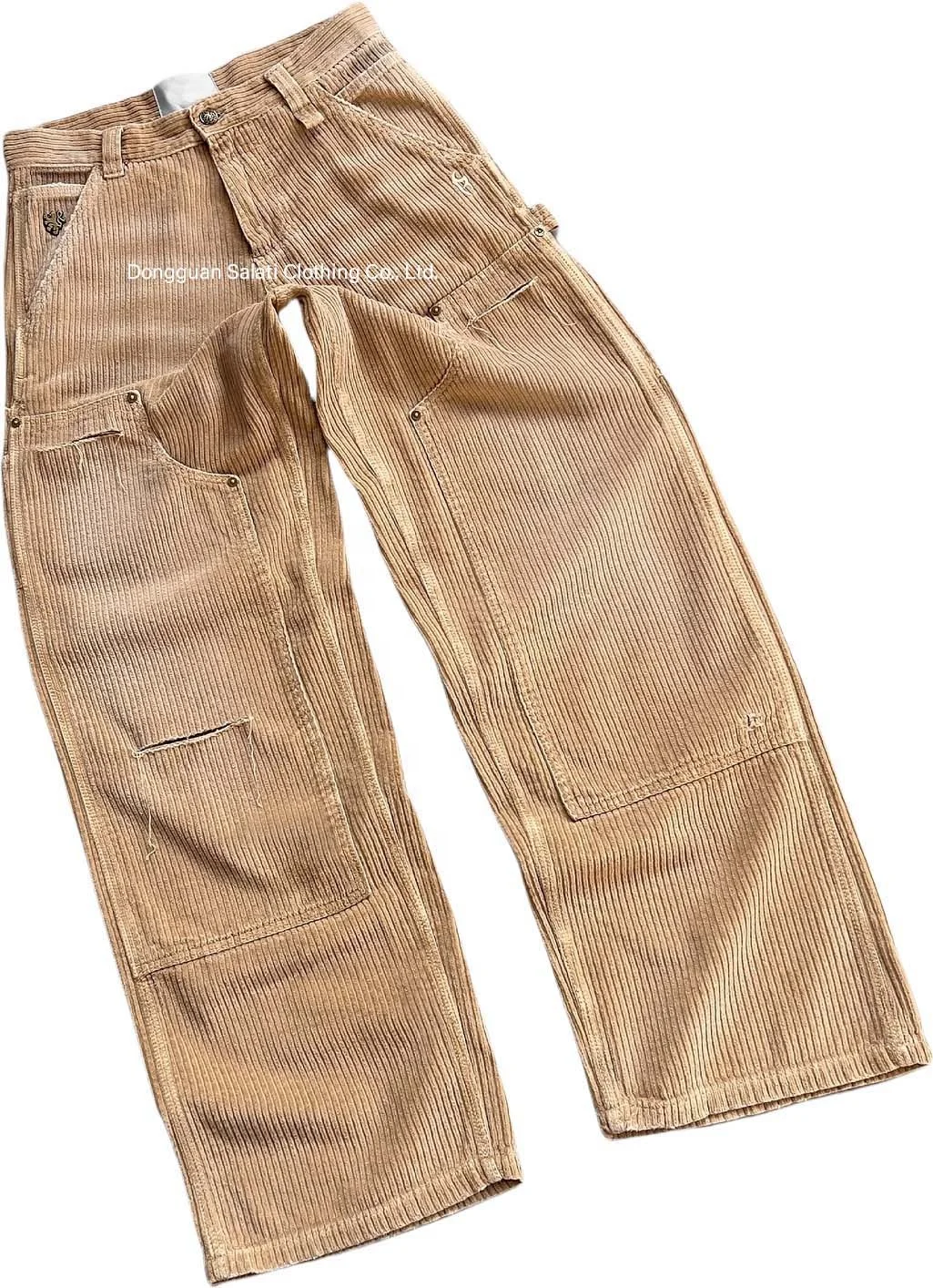 Salati Trouser Hombr Streetwear Sun Faded Acid Wash Oversized Corduroy Loose Wide Leg Double Knee Carpenter Baggy Cargo Pant Men gallery 2