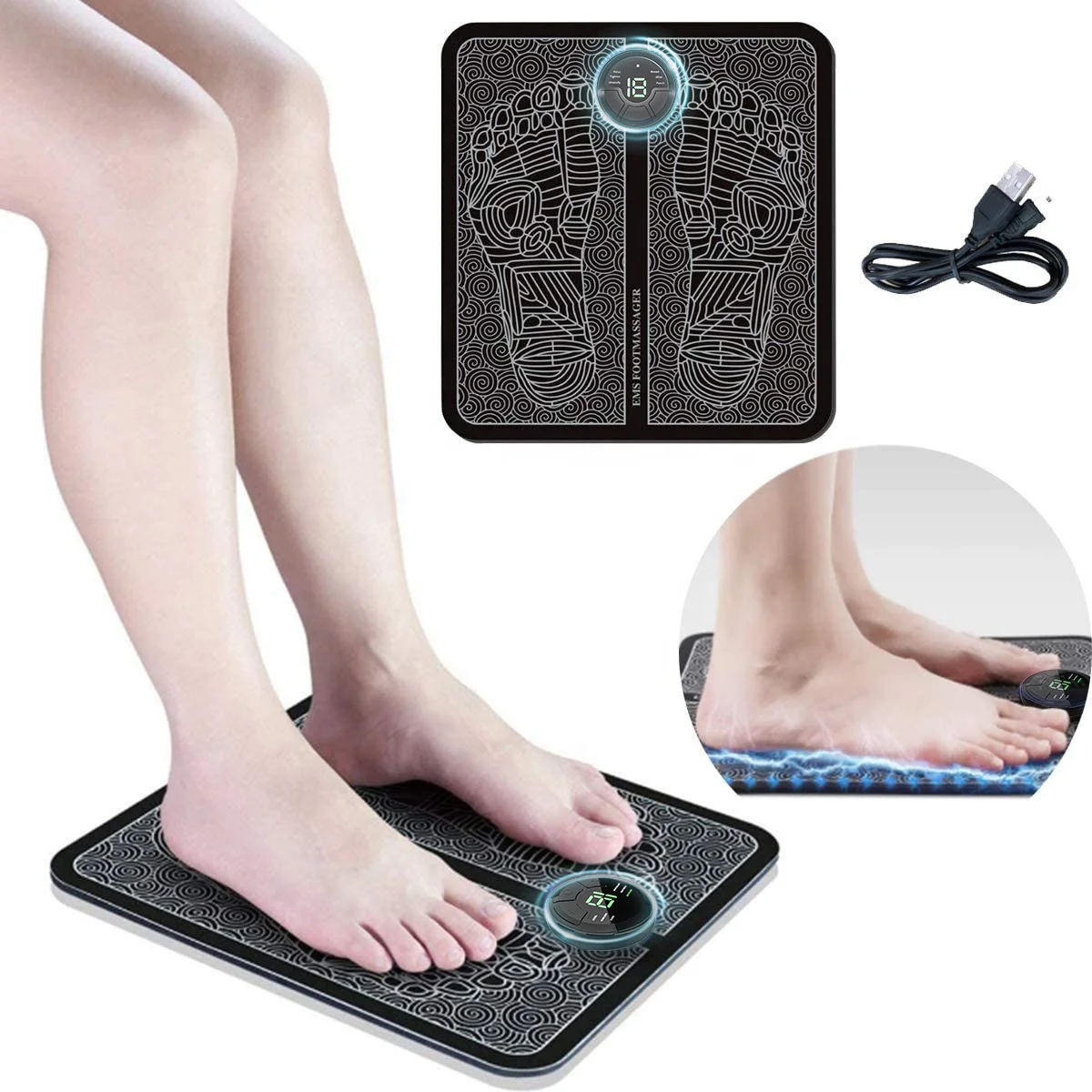 Ems Foot Massage Pad Electric Stimulator Massager With 6 Modes 10 Intensity  Levels,battery