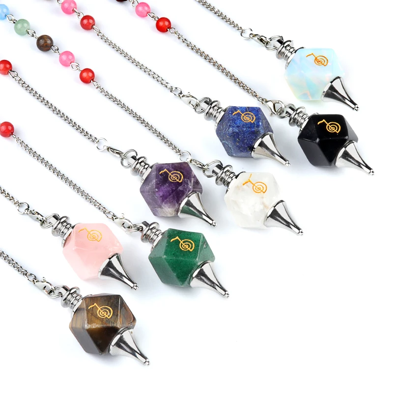 Cho Ku Rei Power Symbol 7 Chakra Bead Chain Pendulum Amethyst Reiki Symbol Pendant for Children's Healing & Hypnosis Jewelry Use