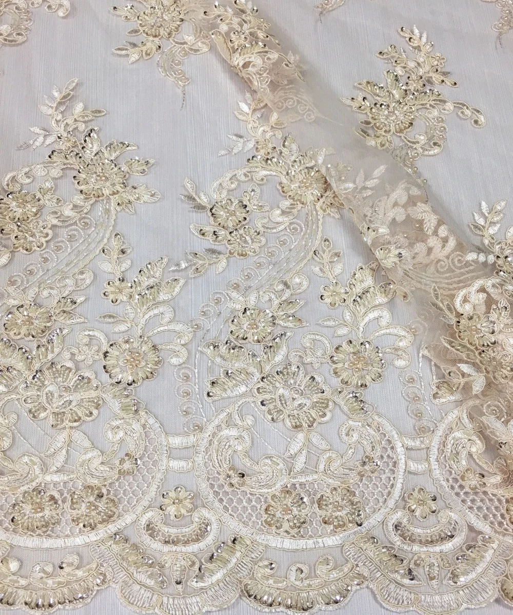 
Высококачественная кружевная Тюлевая ткань с ручной вышивкой и блестками для вечернего платья или невесты 