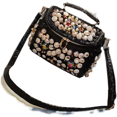 Rivet Rhinestone Bling crocodile Pattern Pearl Handbags Crossbody Evening Ladies Handmade Women Hand Bags Leather Luxury