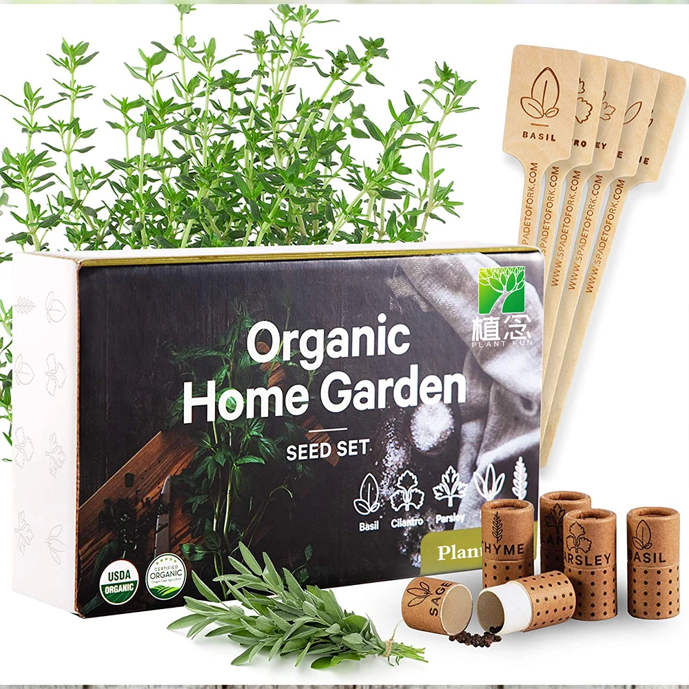 100% USDA Certified Organic Culinary Herb Seeds Collection 5 Variety Non GMO Basil Cilantro Parsley Sage Thyme growing kit