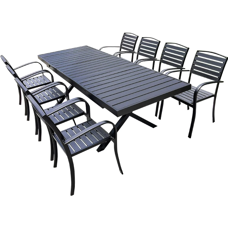 Modern Outdoor Restaurant Table And Chairs Black Garden Long Table Set