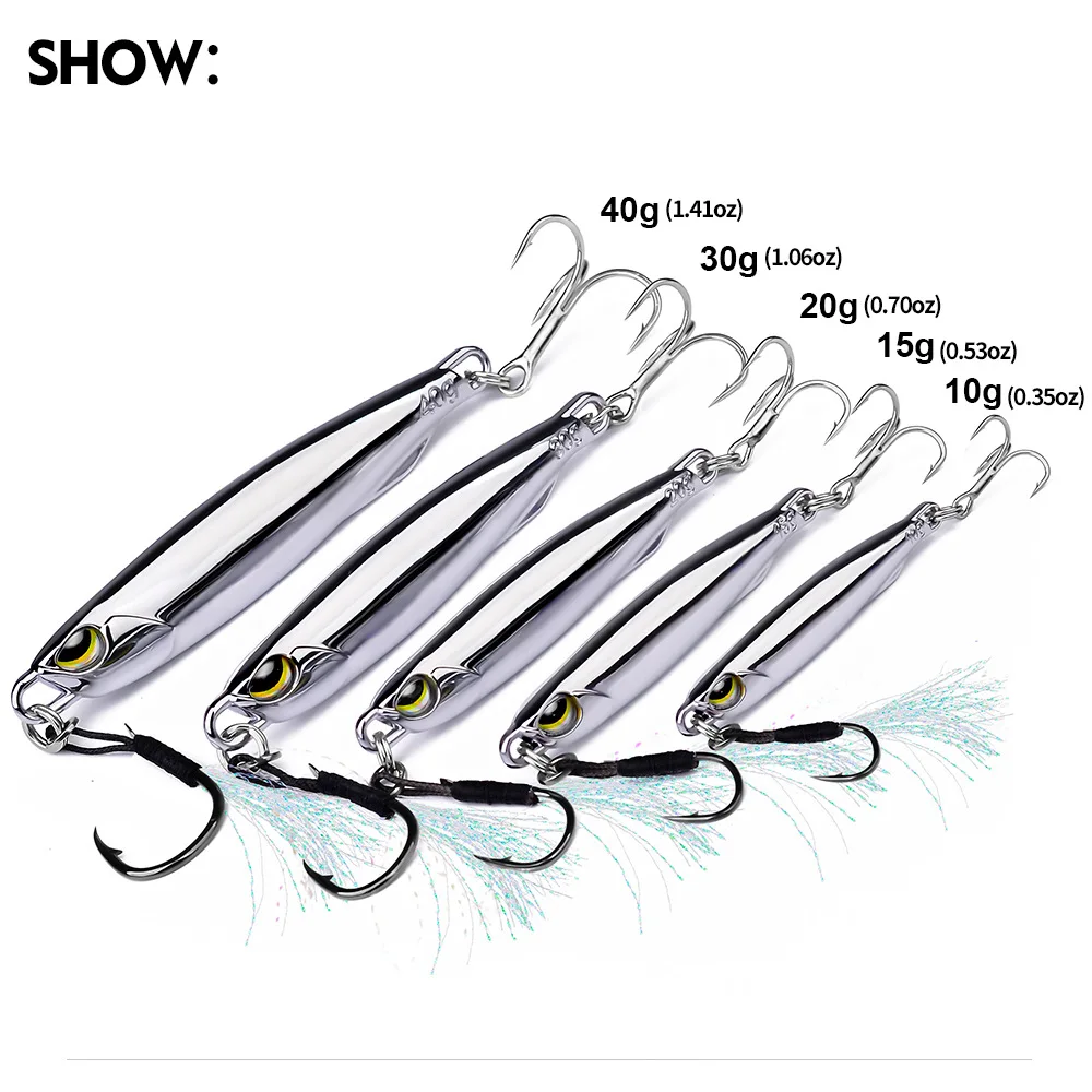 10g80g Metal Shining Mackerel Jigging Lure Attaching Hook With Feather