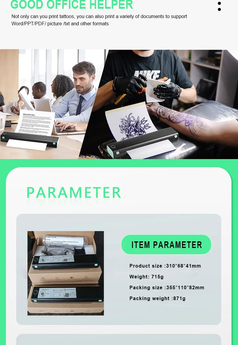 Phomemo M08F Wireless Portable Thermal Printer + 200 Sheets 8.5x11" Letter Paper - Inkless Mobile Printer For Phones & Laptop