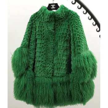 YR117 Hot Sale New Fashion Bright Color Real Mongolia and Sheared Rabbit Fur Coat for Women Drop Ship
