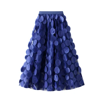 Heavy industry three-dimensional polka dot black gauze skirt 2024 new design sense Hepburn wind long umbrella skirt