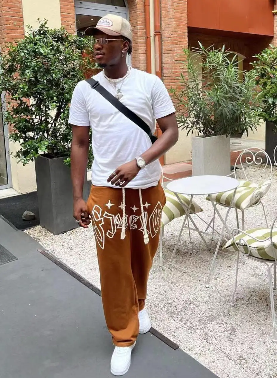 Streetwear Drawstring Pants Custom Loose Trousers Cotton Baggy Sweat Pants French Terry Puff Print Straight Leg Sweatpants Men gallery 3