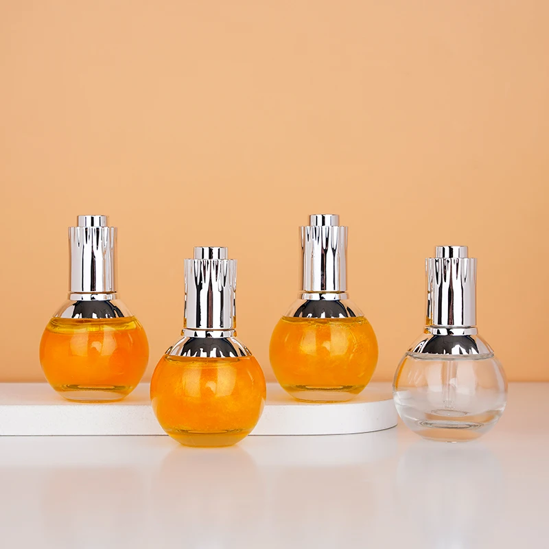 Design Spherical Clear Press Glass Dropper Bottles 30ml Facial Cleanser Skin Care Serum Sunscreen Cream Empty Packaging Polished