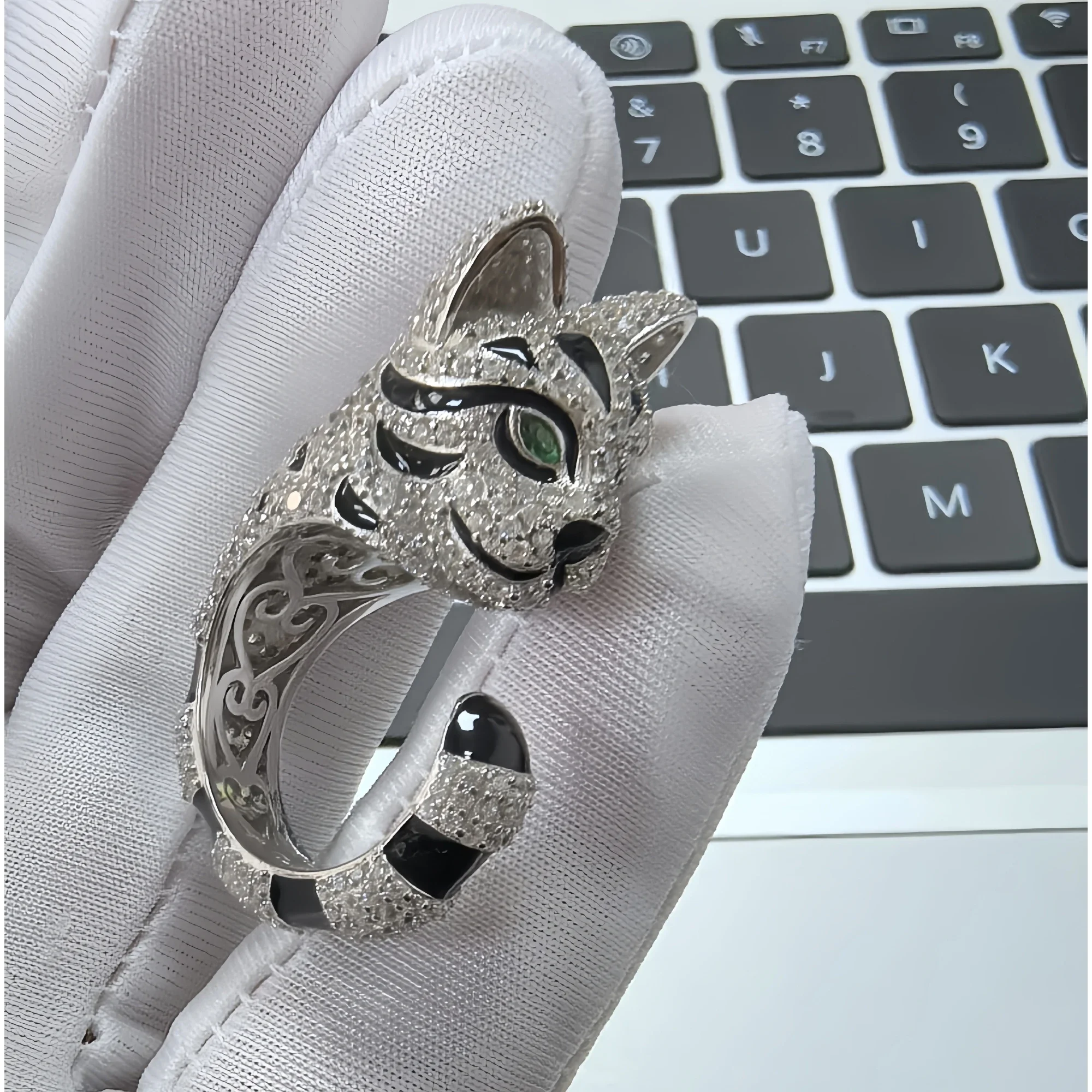 MUSHAN Jewelry Factory Designer Gemstones Jewelry 925 Sterling Silver Rings for Woman 18k Gold Plating Leopard Fuzzy Cat Ring