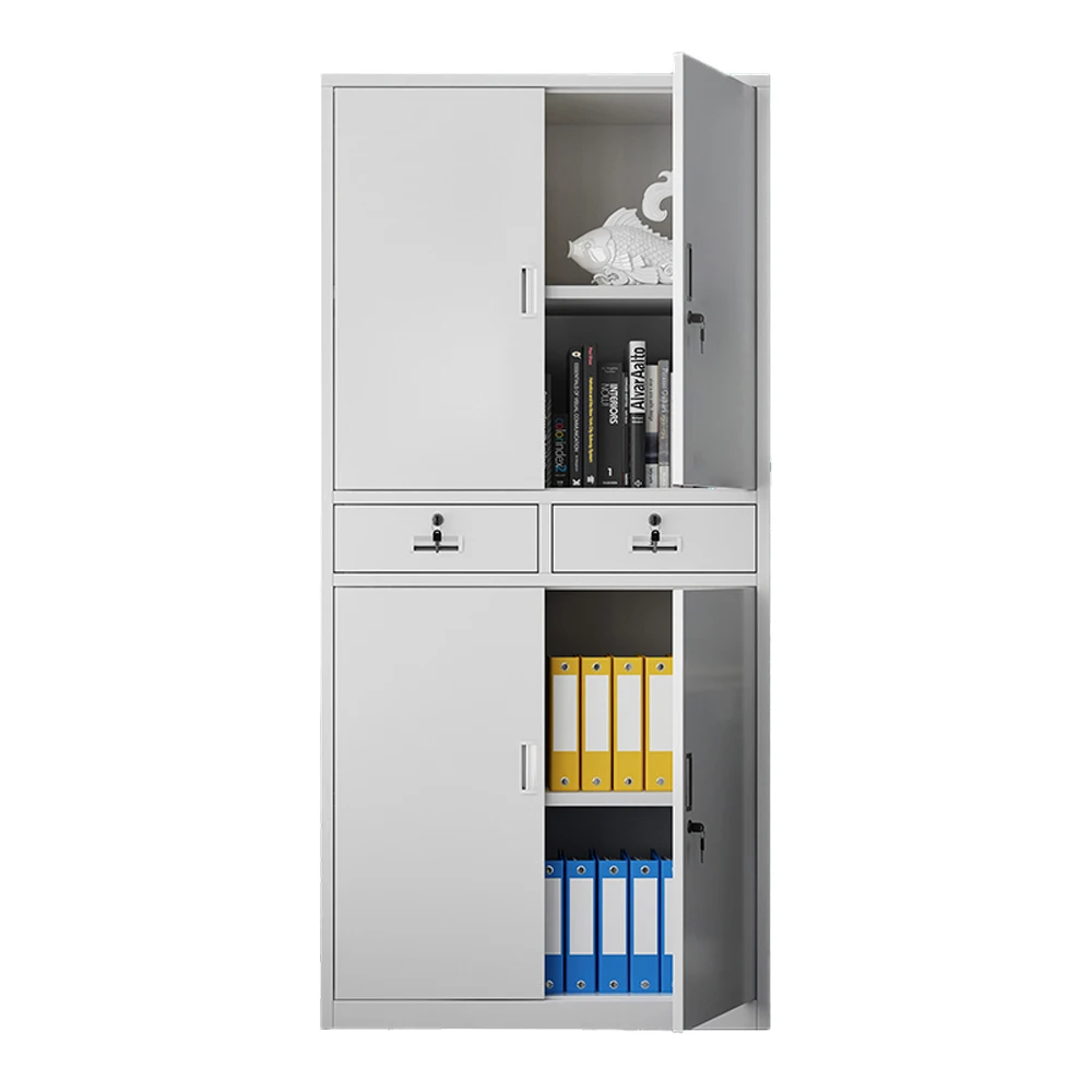 Metal Filing Cabinet with Upper Glass Doors and Lower Metal Double Doors for Office and Hospital Use