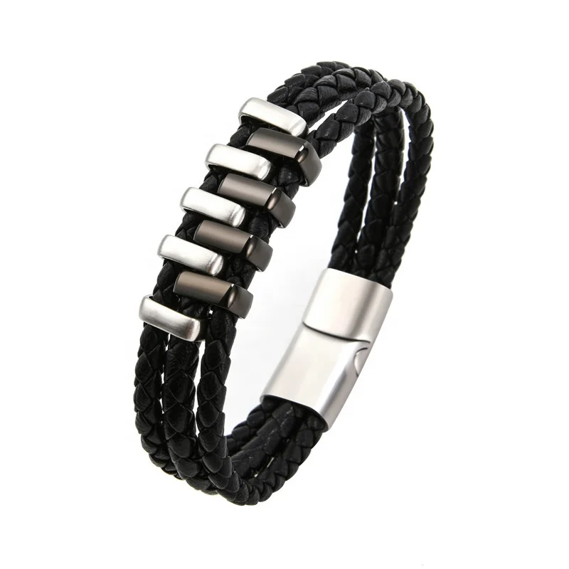 Men's Braided Leather Bracelet - Stainless Steel Clasp, Adjustable Wristband, 8.5 Inch - View #8
