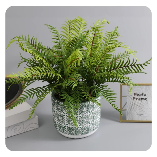 New Artificial Fern Boston Fern Leaves Plastic Faux Fern Plant Wedding Centerpiece Natural Touch Green Plant Stem for Home Decor