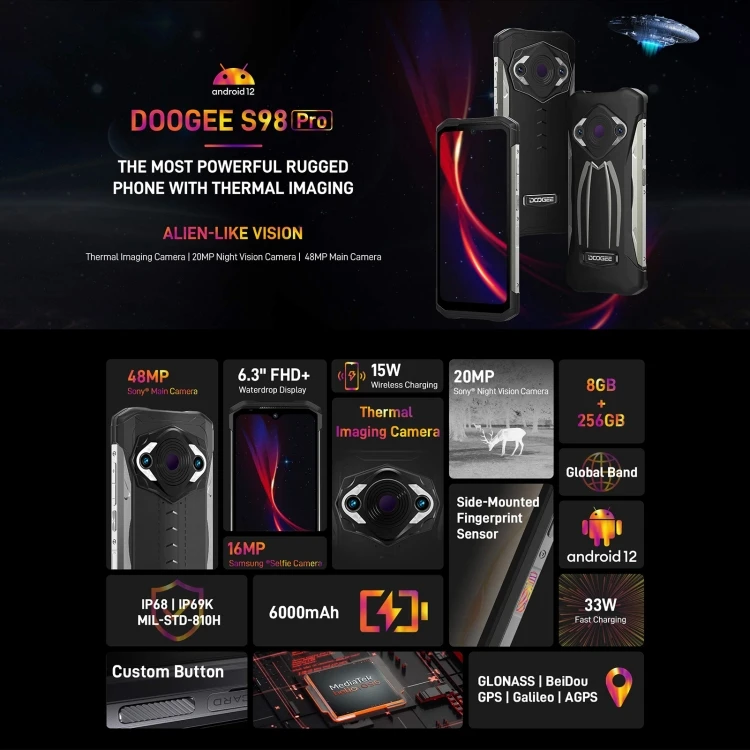 DOOGEE® S98 Pro 8+256GB Thermal Imaging Camera Rugged Smartphone