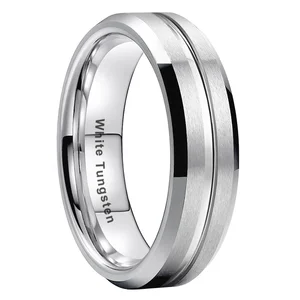 Coolstyle Jewelry Wholesale 6mm White Tungsten Ring Men Women Fashion Engagement Wedding Band Beveled Matte Finish Comfort Fit