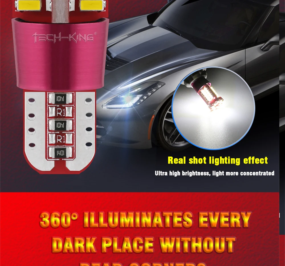 TECH-KING Hot Sale T10 3014 57smd Without Polarity High Power Reading Light Width Lamp Led Bulb DC12V W5w 194 168 Car Small Bulb