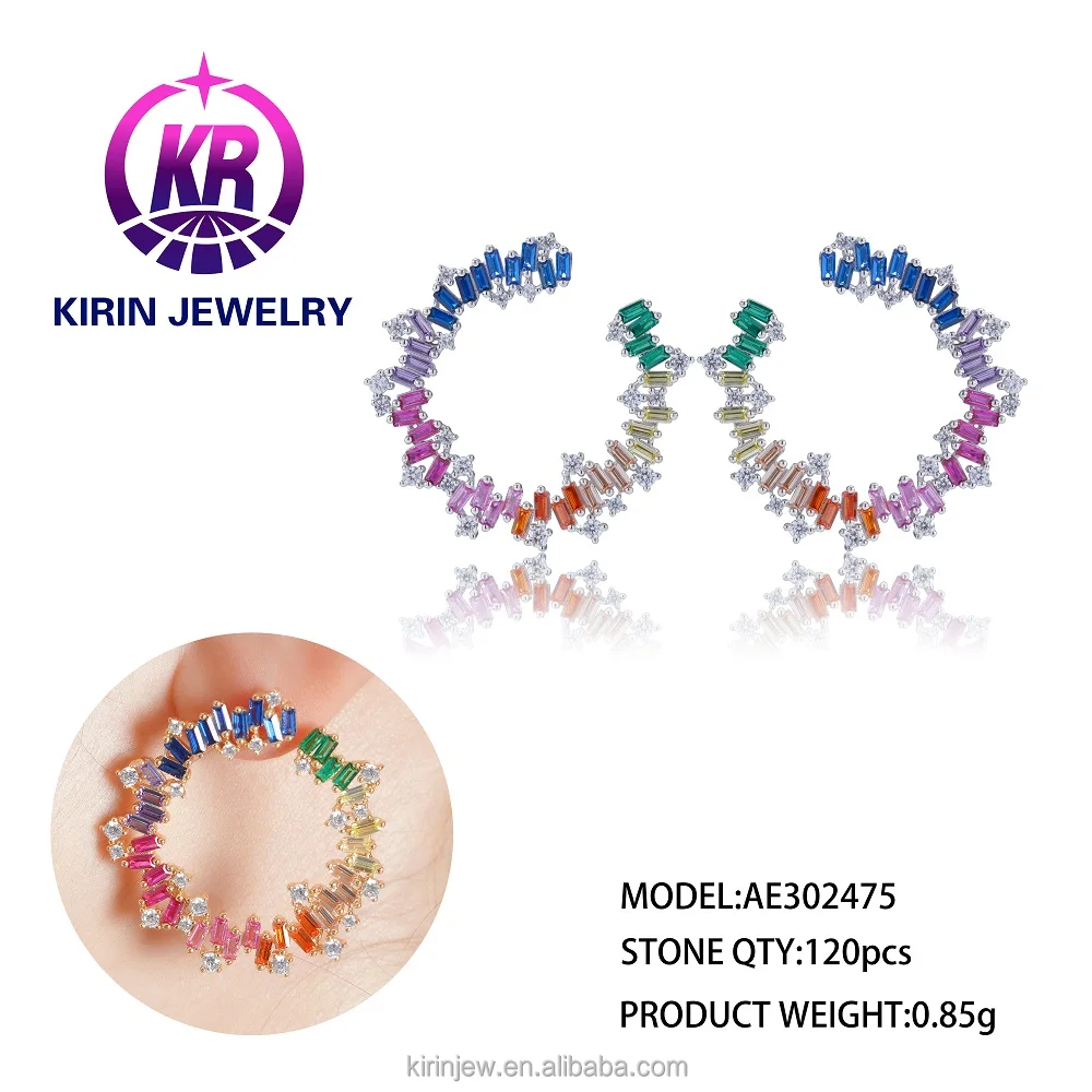 Wholesale Fashion Hoop Earrings Cheap 925 Sterling Silver Earings Set Rainbow Earrings for Women