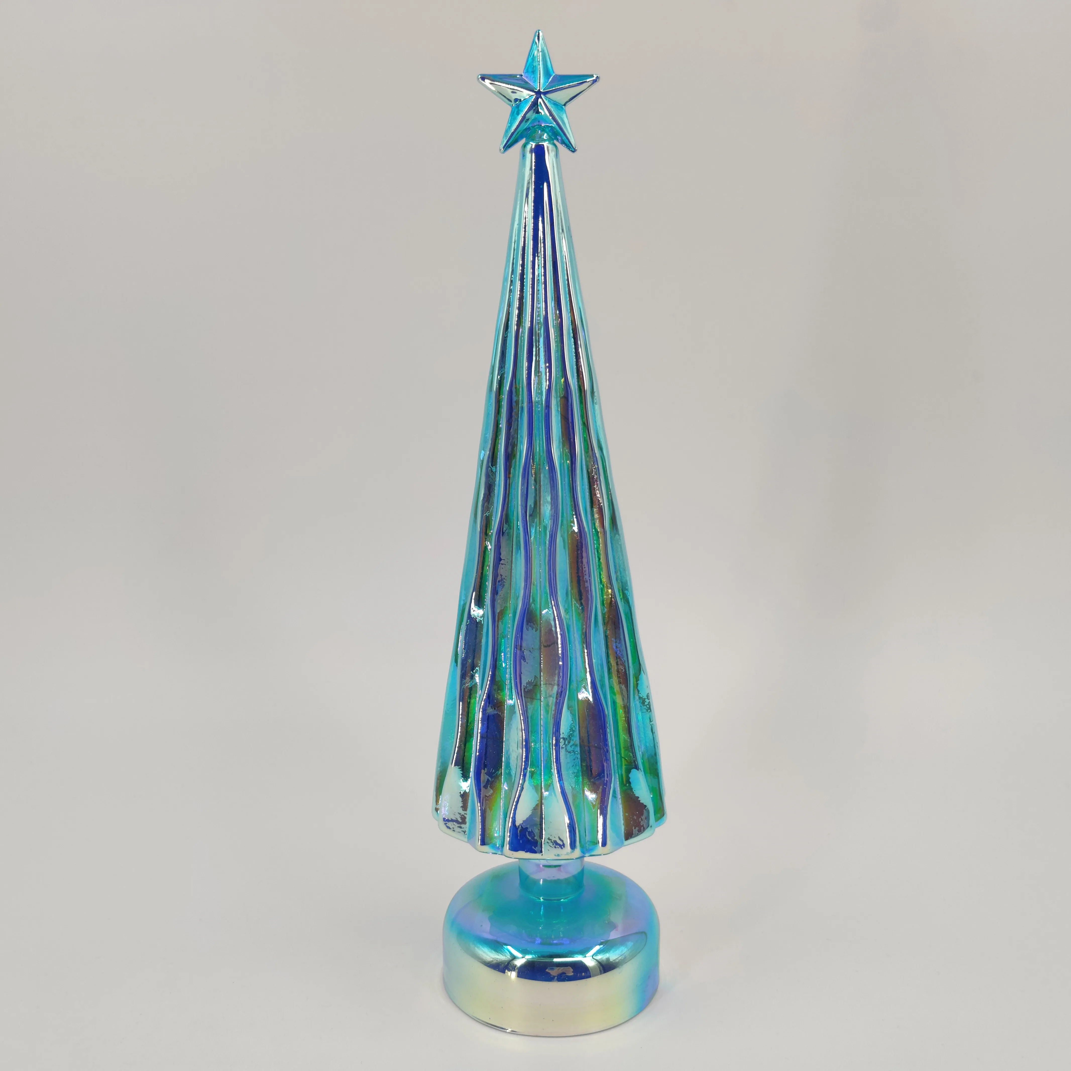 Wholesale battery operated led XMAS Christmas tree figurines hand blown glass decorations