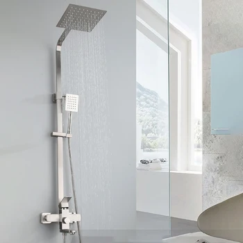 Square Bath & Shower Faucets Set Luxury Shower Set Stainless Steel SUS 304 Rain Mixer Faucet for Bathroom