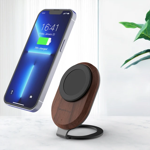 Eco-friendly Wood  Phone holder Desk Organizer 15W magnetic Wireless Charger Stand Wireless phone Charger