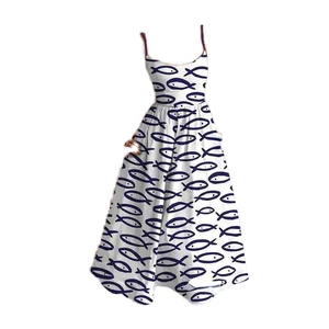 2026 X9852 New Autumn Elegant Print Dress for Women Slim Waist Big Hem Strapless Spaghetti Midi Length High Street for Vacation