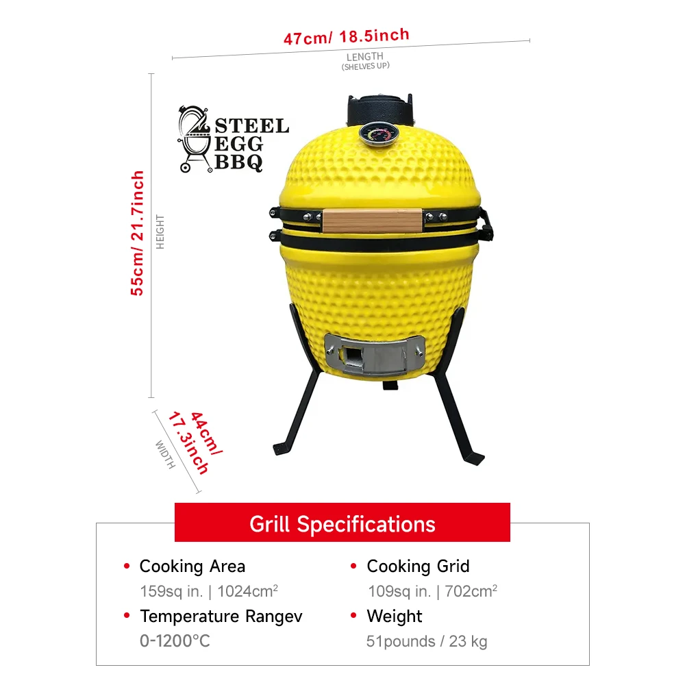 SEB KAMADO 13 Inch Mini Komodo Ceramic Portable Smoker for Garden Outdoor Barbeque Kamado Grill
