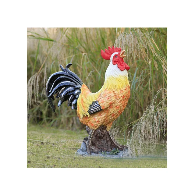 Outdoor Statue Garden Hand Large Animal Rooster Colorful Cock Figure Life Size Resin Statue