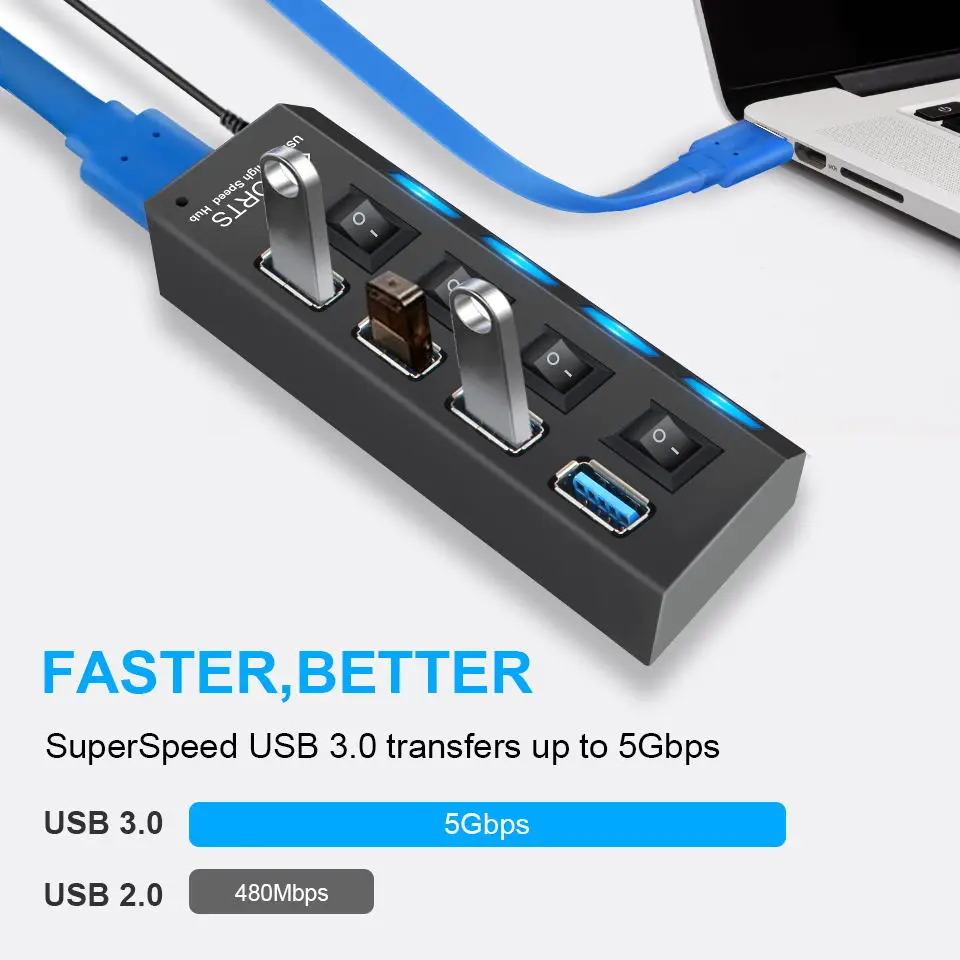 Док-станция Usb 3,0 разветвитель многопортовый адаптер 7 портов Usb концентратор 3,0 с адаптером питания для ноутбука