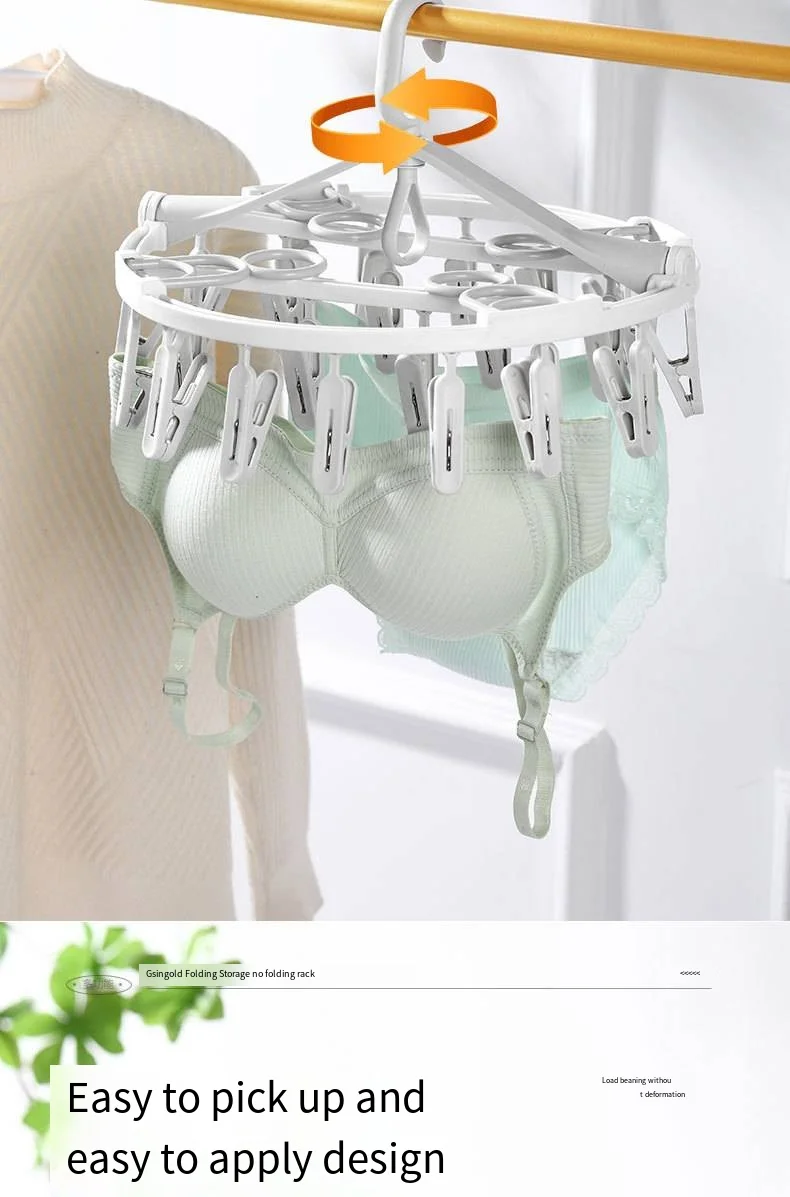 Multi-clip plastic coat hanger Multi-functional folding rotating underwear shoes multi-layer storage drying drying clothes rack factory