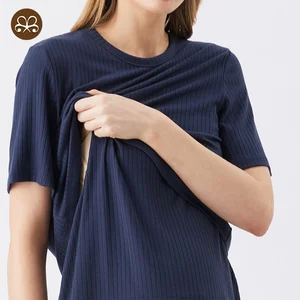 Wholesale Women's Nursing Top Maternity Clothing Casual Short Sleeve Ribbed Breastfeeding Clothes