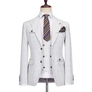 Cenne Des Graoom 2023 Elegant Plaid Suits for Men Tailor-Made Slim Fit Jacket Vest Pants 3 Pcs Set Groom Business Office Meeting