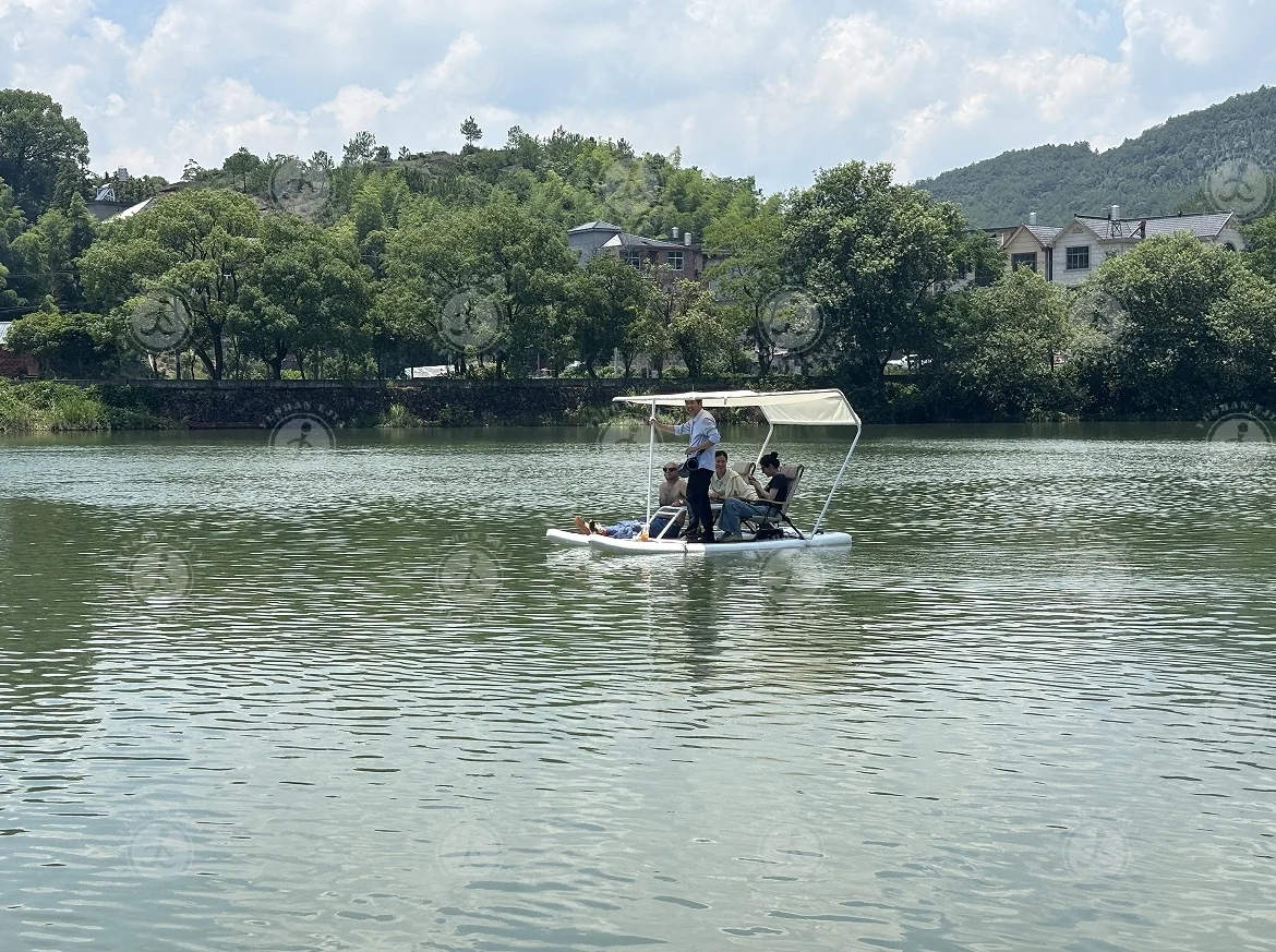 Inflatable Fishing Boat with Water for Cruise & Swimming Pool Floats Water Amusement Facilities for Cruising & Relaxing
