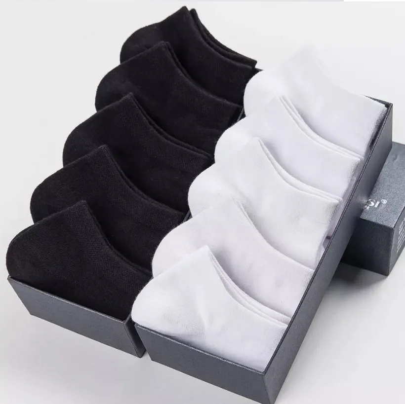 10pairs/lot Low Cut Men Socks Solid Color Black White Gray Breathable ...