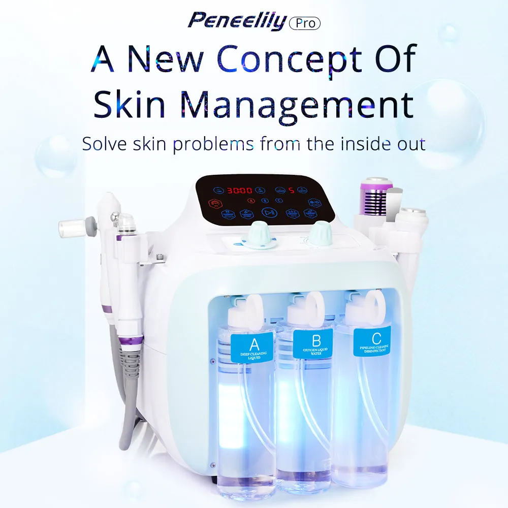 Peneelily Pro 6 in 1 Ultrasonic Bio Water Facial Skin Scrubber Treatment Vacuum Blackhead Remover Hydro Dermabrasion Machine