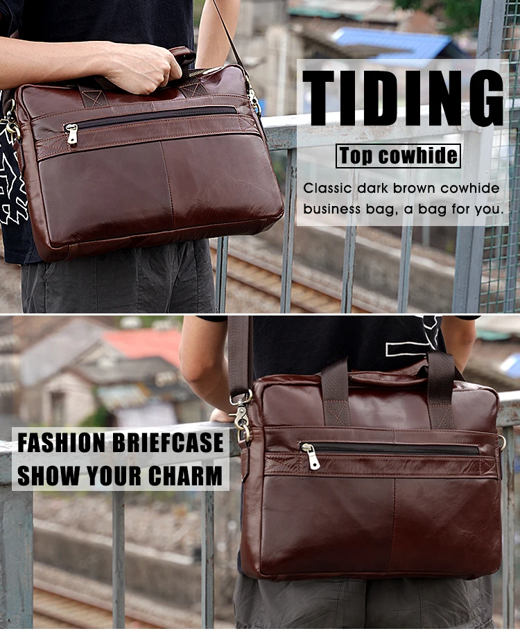 TIDING Manufacture Business Oil Wax Man Leather Laptop Bag Genuine Leather Laptop Handbag Messenger Briefcase Bag