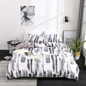 Luxury Three-Piece Soft Brushed Microfiber Quilt Comforter Cover Pillowcase Stripe Pattern Bedding Set  King Queen Sizes