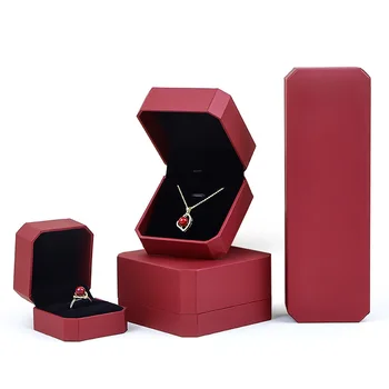 High-grade octagonal red leather-filled paper jewellery box ring necklace pendant bracelet jewelry shop packaging box