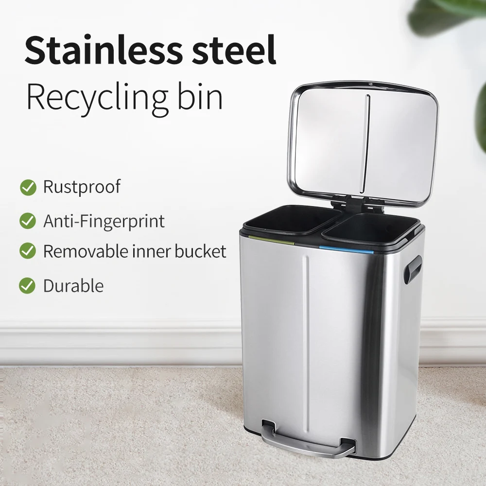 2 Compartment Stainless Steel Indoor Household Kitchen Recycle Bin Soft