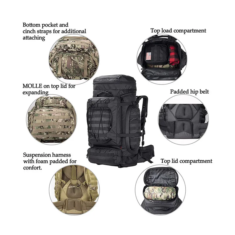 Large Capacity Tactical Backpacks for Hiking Camping Waterproof Gym Tactical Rucksack Outdoor Sport Hunting Backpacks