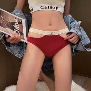 New Style Cotton Mid-Rise Hipster Panties for Women Ladies' Sexy Hollow Triangle Knitted G-String Wind Waist Pure Desire