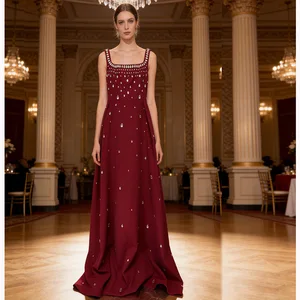 New Stock Arrival Evening Gown Elegant Heavy Beaded and Rhinestone Embellished Sleeveless Vest Dress Long Party Dress