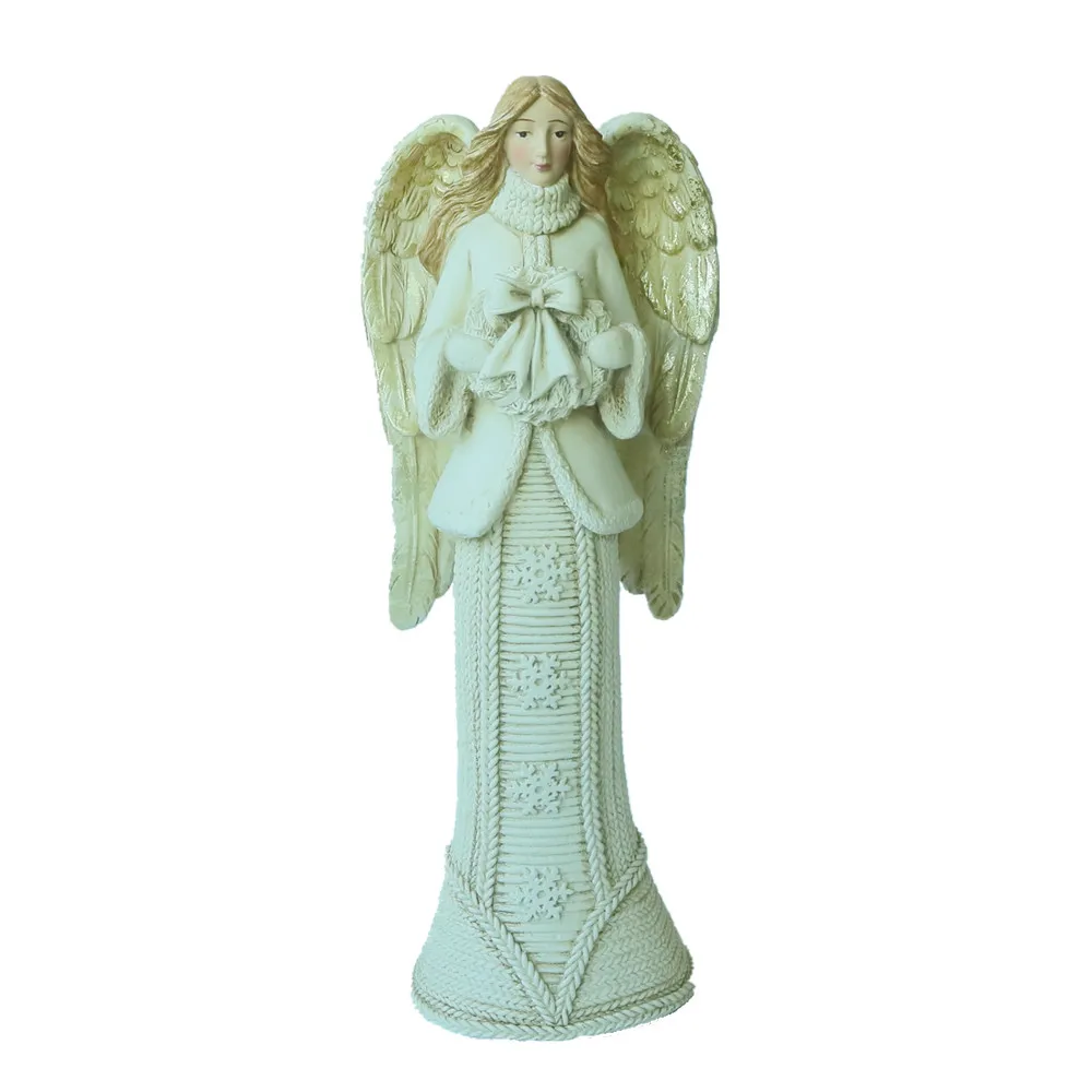 
12 Inch Whole Sale Resin Statue Hand Painted Resin Figurines Sign Peace Resin Wing Angel Figurine Models with Bird 