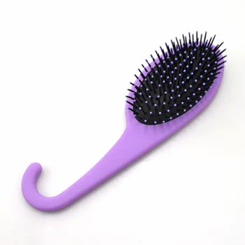Personalized branding home use rubber finish paddle hair brush with pothook