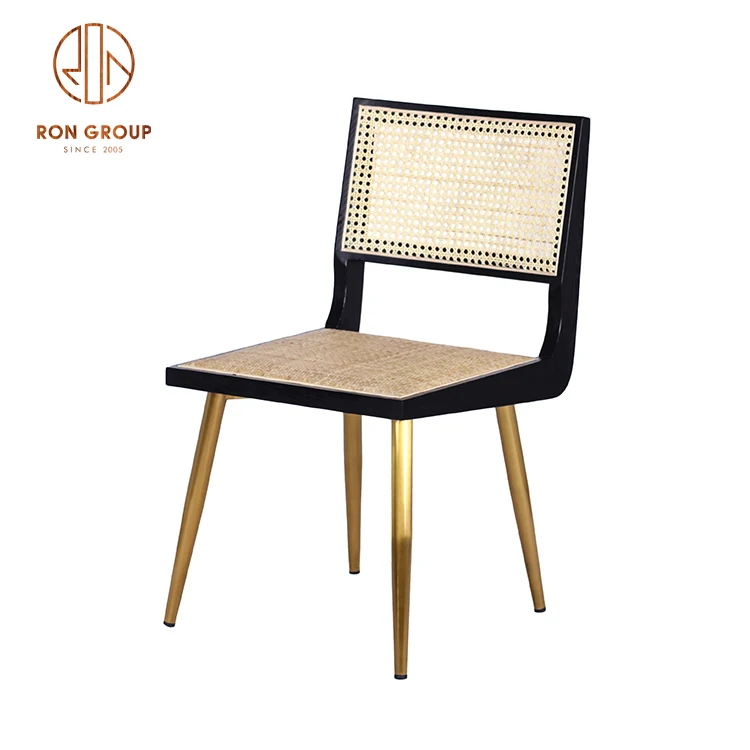 Hot Sale Modern High Quality Unique Design Beautiful Restaurant Furniture Commercial Ash Wood Plaited Rattan Metal Frame Chairs