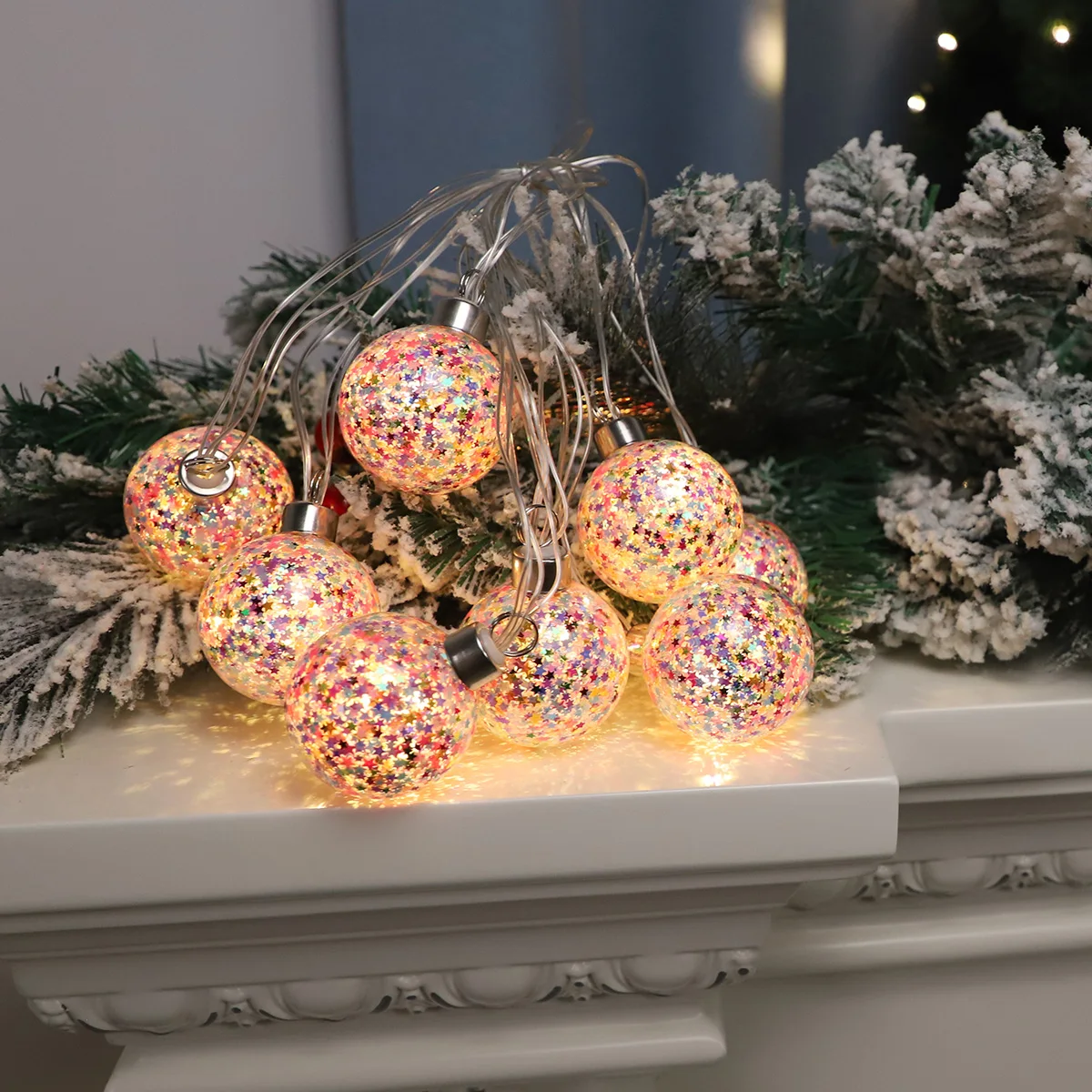 Custom String Lights with 10 LED Heads Christmas Glitter Decoration Festival Party Glass Hanging Ornaments Craft Holiday details