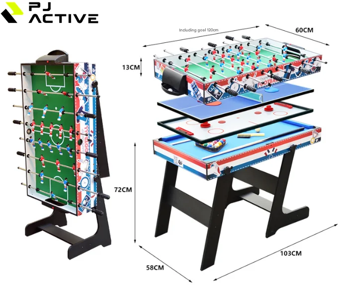 PINJIAN New 4-in-1 Multi-Sport Folding Table for Kids for Billiards Hockey Ping-Pong Football with PVC Pockets