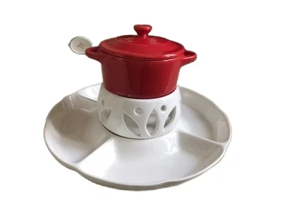 Cute Ceramic Ice Cream Chocolate or Cheese Fondue Set Removable Fondue Bowl With Lid and Snack Dish